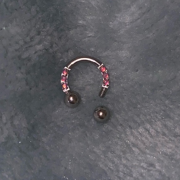 NWOT 6mm 16g Stainless Horseshoe with 6 Pink Opals - Picture 3 of 6